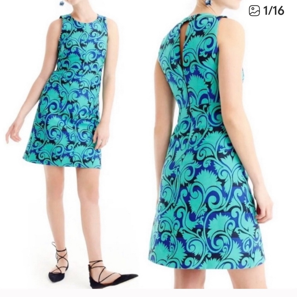 JCrew Blue and Green Patterned Dress
